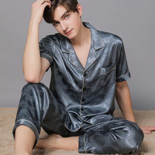 Summer demi-season silk pijama, thin flower arrangements, with short sleeve, oversize