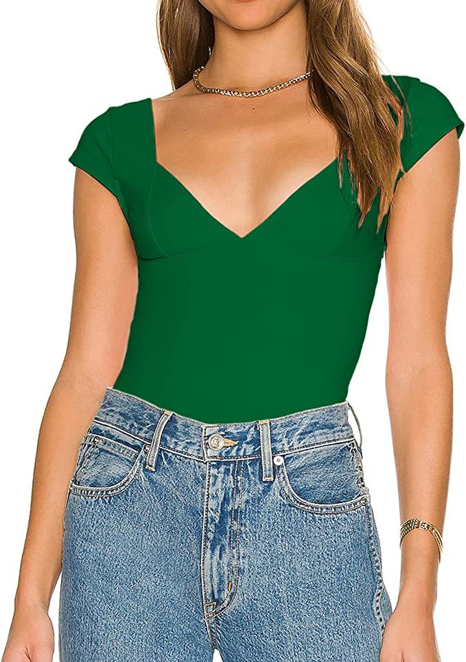 Ropa Y2K para Mujer, Comercio Exterior, Amazon, Top Corto Sexy con Escote en V, Color Sólido, Ajustado, Camiseta de Manga Corta image 13