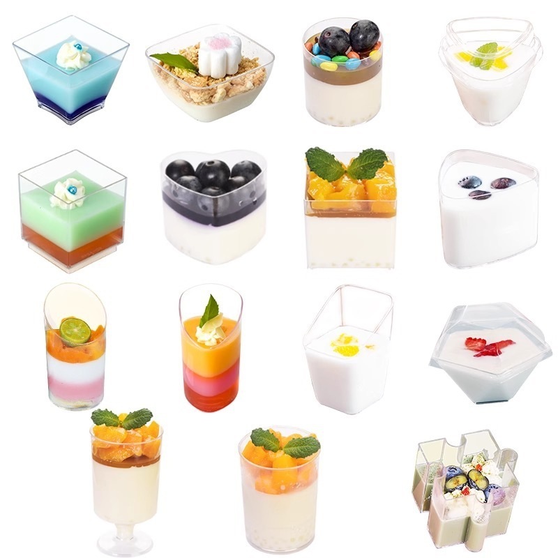 プリンカップゼリームースカップパーティーデザートテーブル使い捨てプラスチック透明カップスクエアミニクリエイティブボックス|undefined
