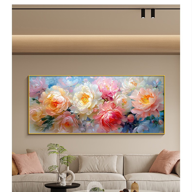 New Style Flower Cluster Peony Wall Painting Living Room Hanging Painting Flower Blooming Wealth Accessible Luxury Sofa Background Wall Decorative Painting Mural
