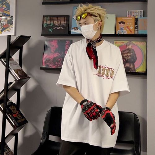 Original design street American worn letter print pure cotton short sleeve unisex relaxed versatile T-shirt top summer