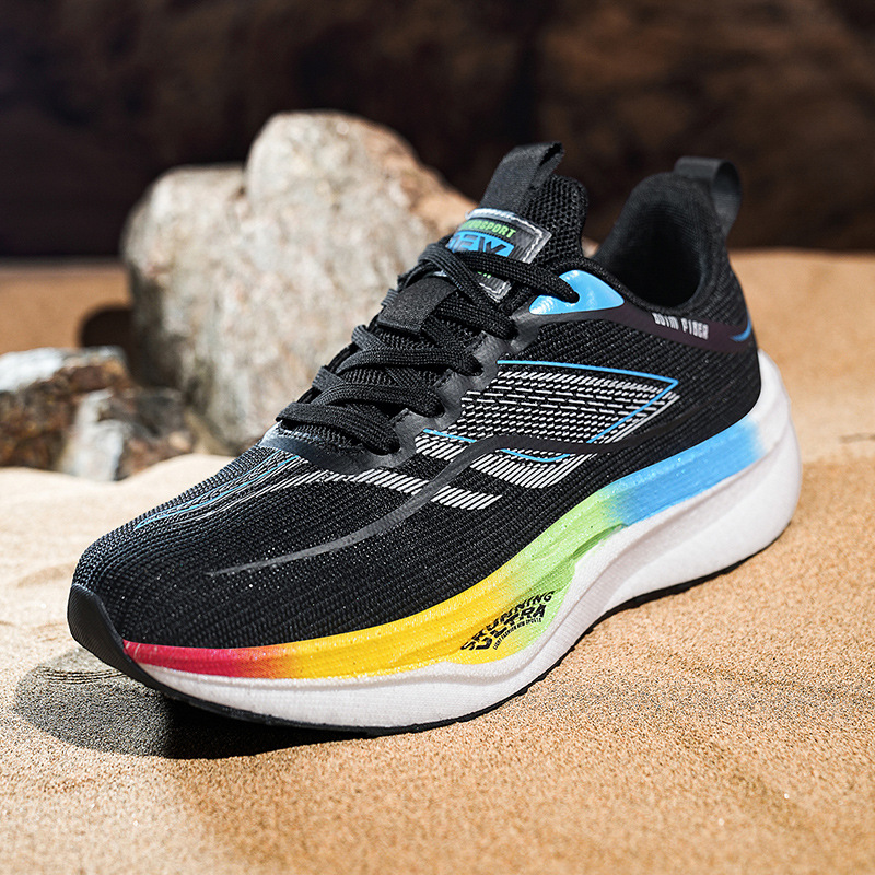 Fricción y sonido, zapatillas para correr de malla transpirable de suela suave realmente explosivas para hombres y mujeres, amortiguación, resistencia al desgaste, antideslizante, tablero de carbono, zapatillas de carreras