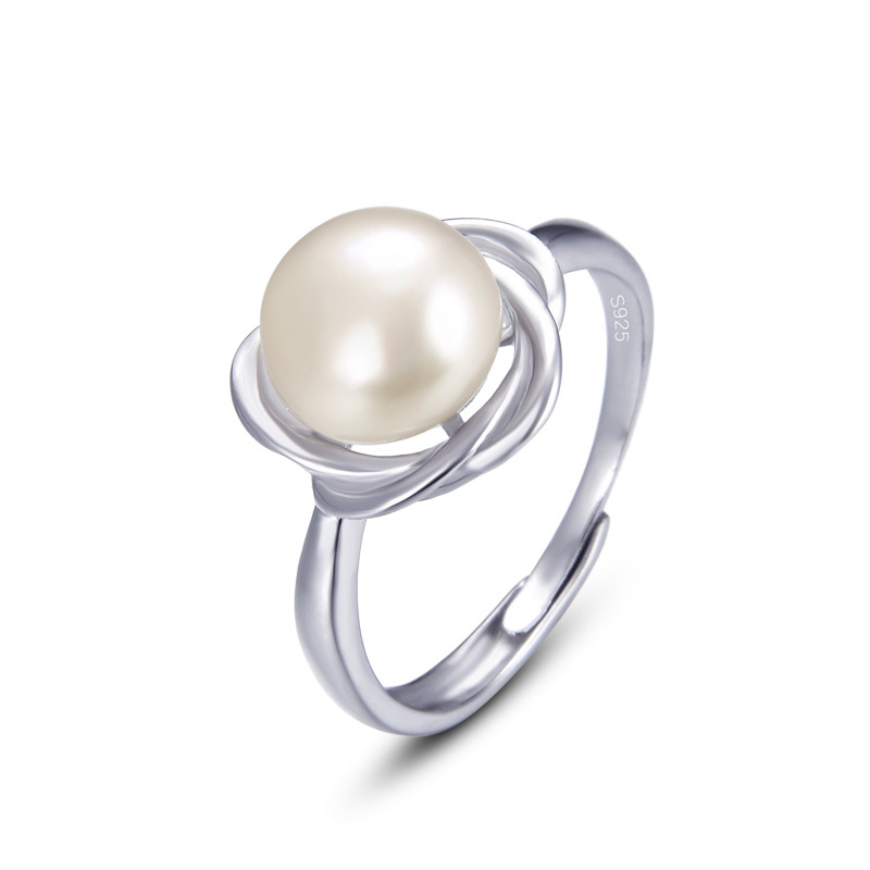 Estilo coreano elegante simple perla de agua dulce anillo las mujeres plata esterlina moda personalizada índice abierto anillo dedo ajustable pulsera