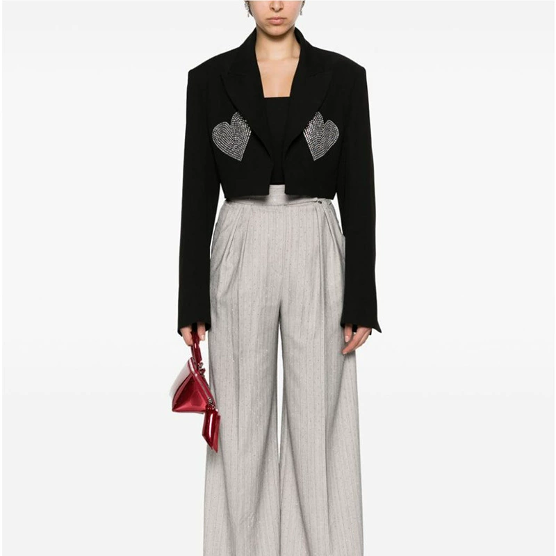 Новинка 2024 года, европейский и американский высококачественный Женский короткий пиджак в форме сердца со стразами, маленький костюм