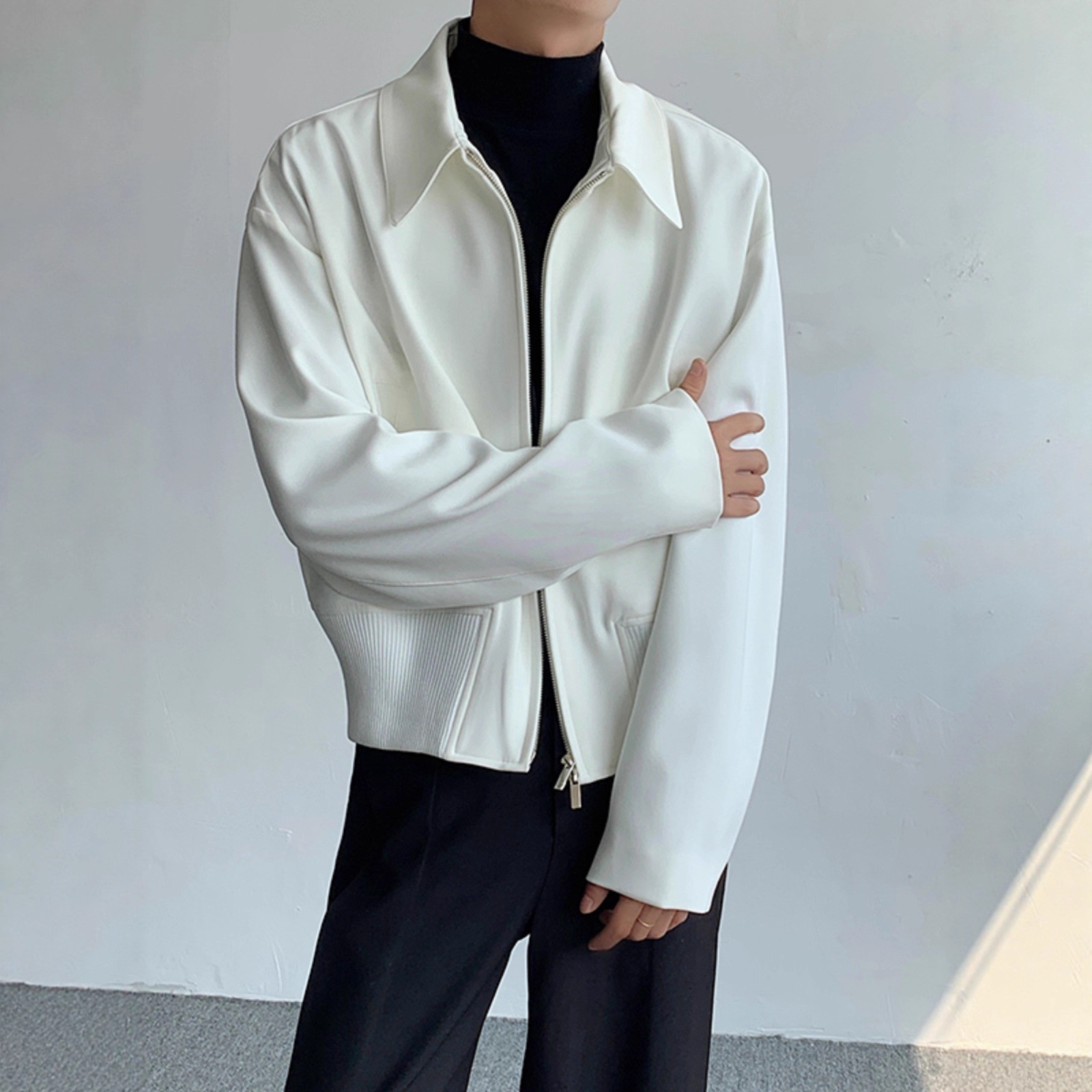 Shoulder Padded Executive Jacket Short Cardigan Zipper Baseball Jersey_voghion.com