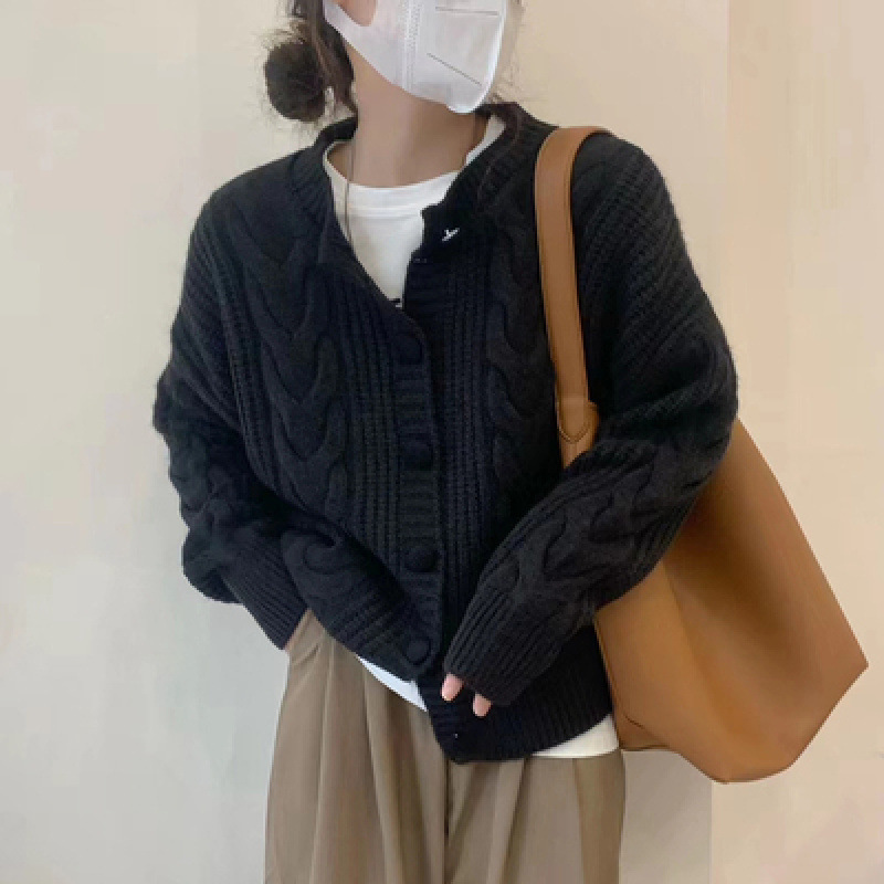 Art coreano simple engrosado cardigan de punto de torsión principios de otoño nuevo estilo coreano suave leche suéter suelto abrigo de moda image 6