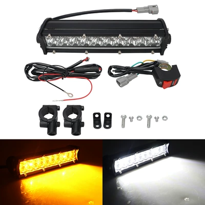 High-Brightness Led Work Spotlight, 20-Lamp Work Light, Double-Row Strip Light, Off-Road Vehicle Car Modified License Plate Light (Motorcycle headlights, headlights) - one-word-20-lights-white-and-yellow-flash-1-set