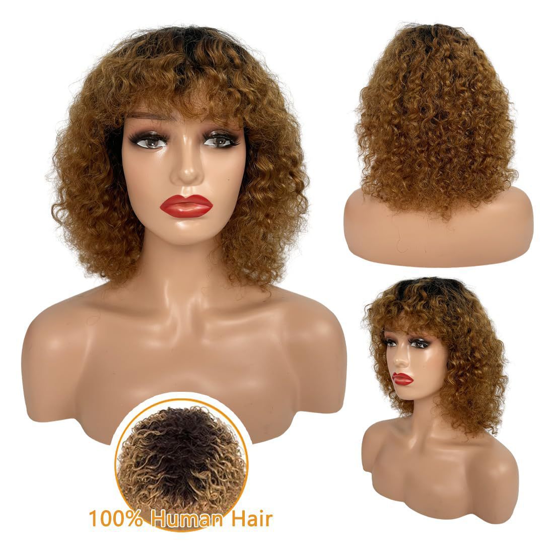 Nuevos productos de comercio exterior pelucas de moda de fibra química para mujeres africanas cubierta de cabello curvilíneo corto teñido marrón pequeña cabeza de explosión curvilíneo