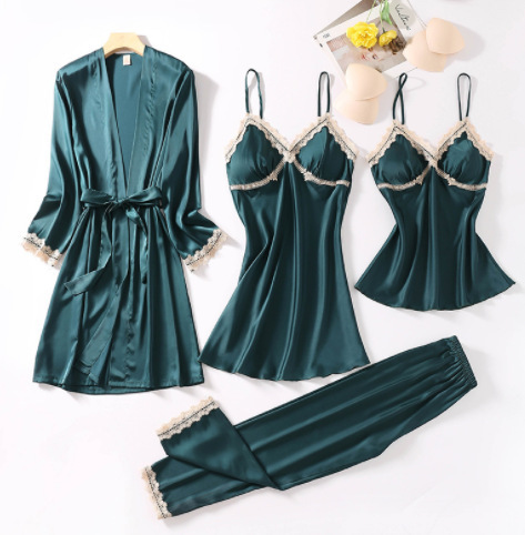 GraceChic Europäisch-Amerikanisches Außenhandels-Damen-Frühlings- und Sommer-Vierteiler-Set Sexy Camisole Nachthemd Morgenmantel Loungewear Alle_voghion.com