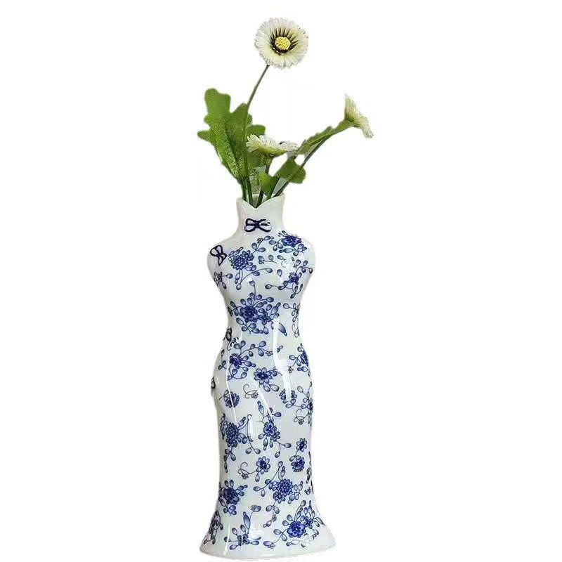 Decoración de jardín de cheongsam decoración de sala de estar de alto nivel decoración de estudio belleza floral porcelana azul seco gabinete de televisión