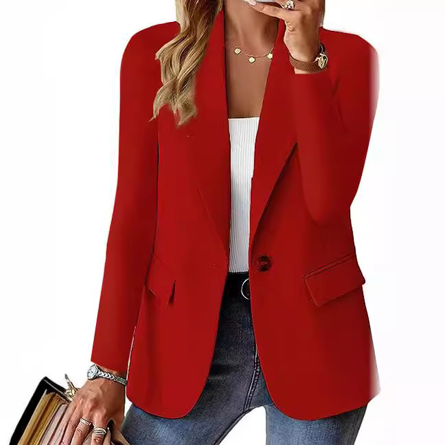 Chaqueta Blazer de Manga Larga para Mujer de Poliéster Color Sólido Un Botón para Otoño y Oficina image 4