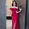 One shoulder light luxury and niche high-end sexy evening dress， high-end sense dress