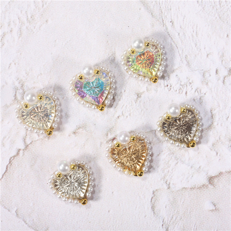 Internet celebridad nuevo estilo manicura corazón alivio diamante tridimensional perla