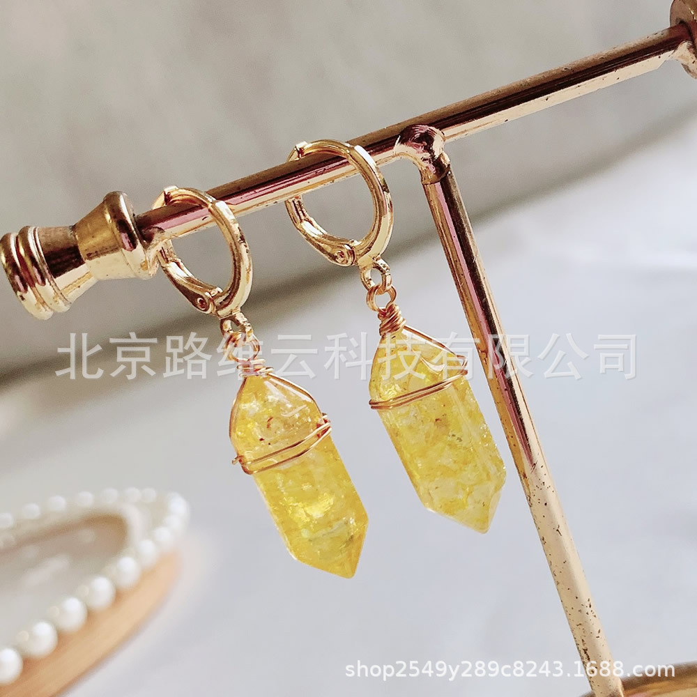 Pendientes de cristal natural de estilo explosivo transfronterizo, bala de doble punta, pequeña columna hexagonal, aretes de amatista de ágata roja, mujer