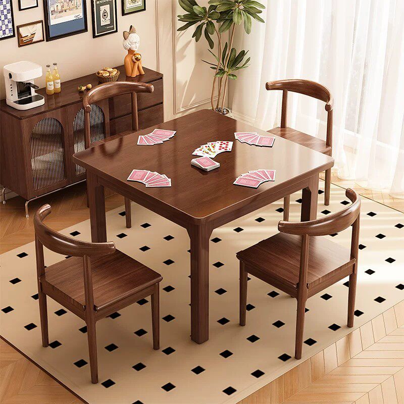 Solid wood leg chess and card table, square hand-cranked mahjong table, small table for living room and home use, special square table for chess and card room