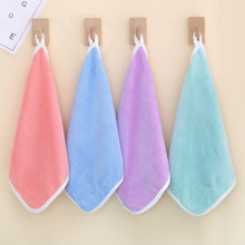 珊瑚绒方巾幼儿园小毛巾通用口水巾麻花边擦手巾包边手帕批发