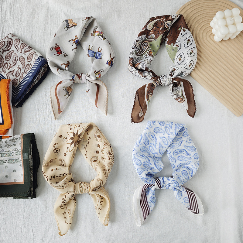 Toalla cuadrada fina de algodón y lino, fresca y transpirable, bufanda de seda pequeña con decoración literaria suave para mujer, bufanda de verano, bufanda pequeña de todo fósforo para mujer