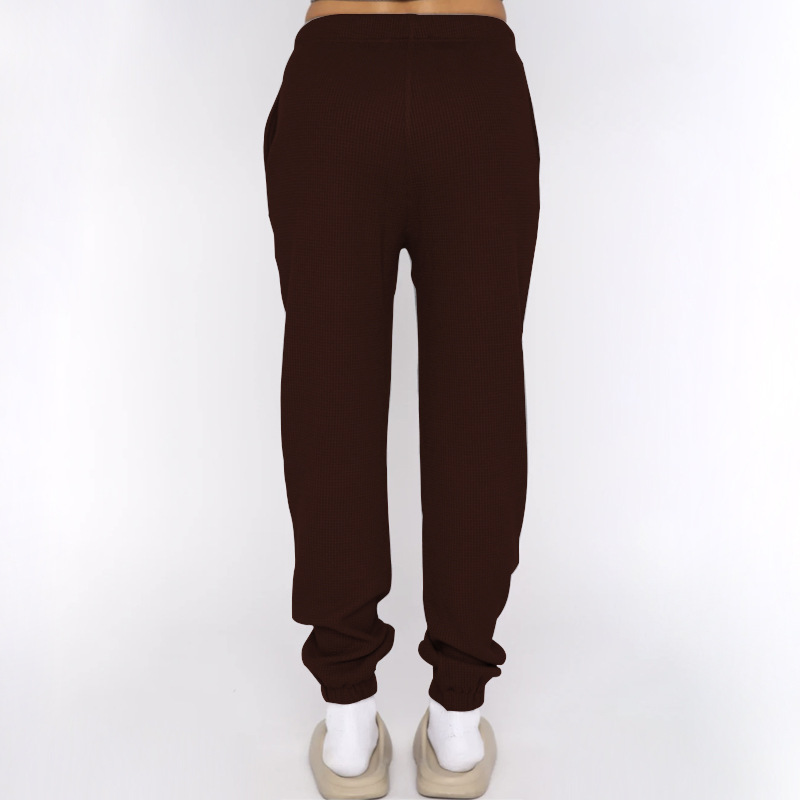 Spring Summer Solid Color Waffle round Neck Short Sleeve Women Clothing Casual Trousers Sets 39 Spring Summer Solid Color Waffle round Neck Short Sleeve Women Clothing Casual Trousers Sets