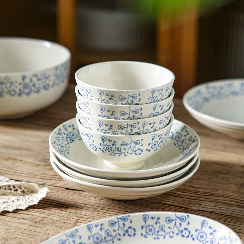 Japanese Ceramic Bowl Household Bowl 2023 New Style Particularly Beautiful Rice Small Bowl Plate Moving to New Home Bowl and Plate