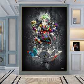 高清简约单幅黑底抽象大象画布装饰画 沙发背景墙壁画工作室挂画