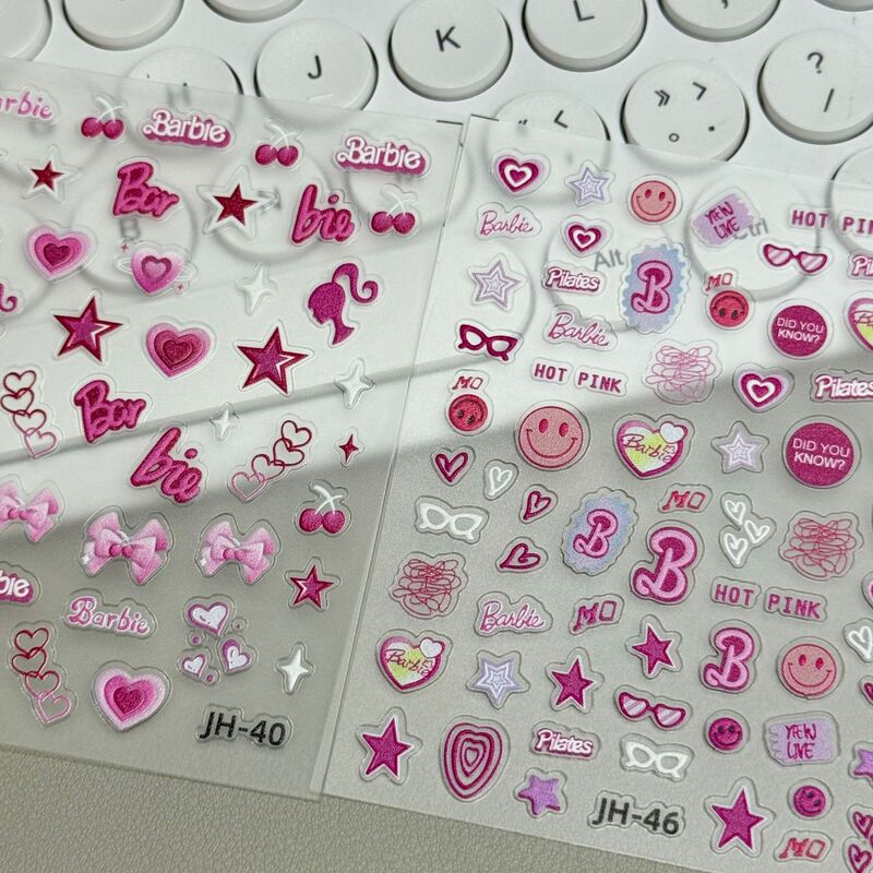 Sweet and Cool Pink Barbie Nail Stickers Embossed Cartoon Princess Girly Heart Bow Love Nail Decoration Stickers Sweet and Cool Pink Barbie Nail Stickers Embossed Cartoon Princess Girly Heart Bow Love Nail Decoration Stickers
