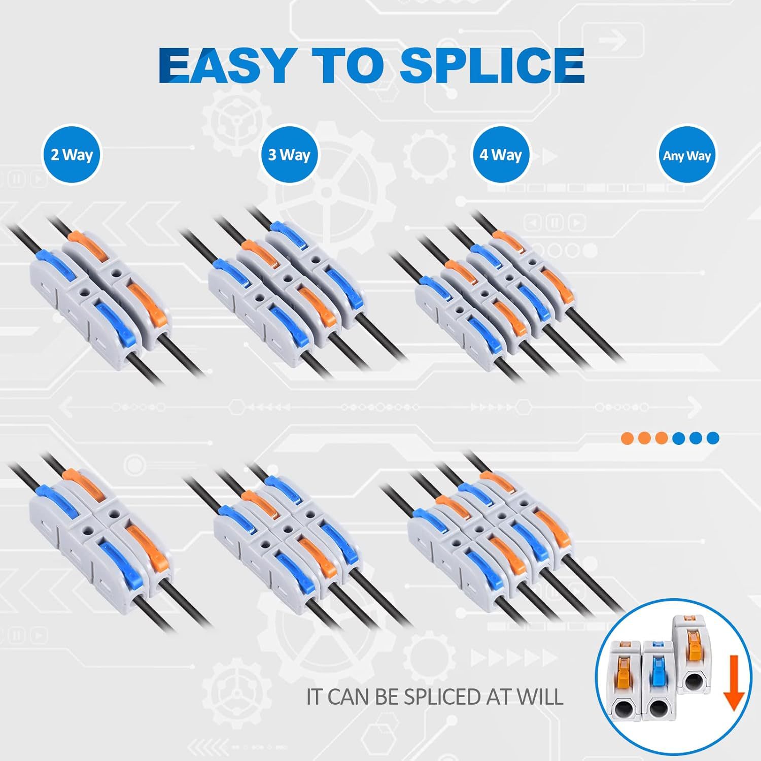 Kit de empalme eléctrico de conexión rápida para terminales de acoplamiento compactos de empuje en línea 28-12 AWG