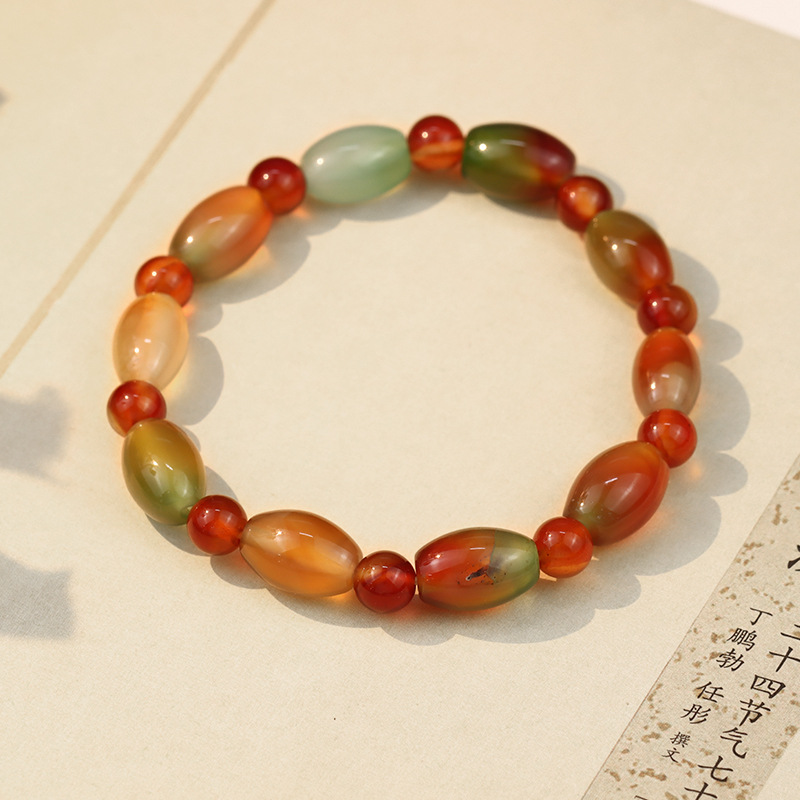 Natural Olive Beads Agate Gradient Chalcedony Hand-woven Couple Bracelet display picture 2