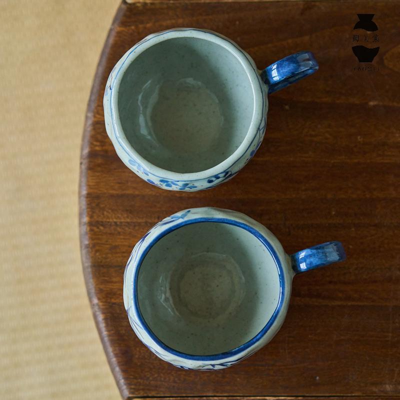 Tao Meiji 手描き青と白の磁器コーヒーカップ手作りかわいい猫マグ家庭用セラミックウォーターカップ朝食カップ|undefined