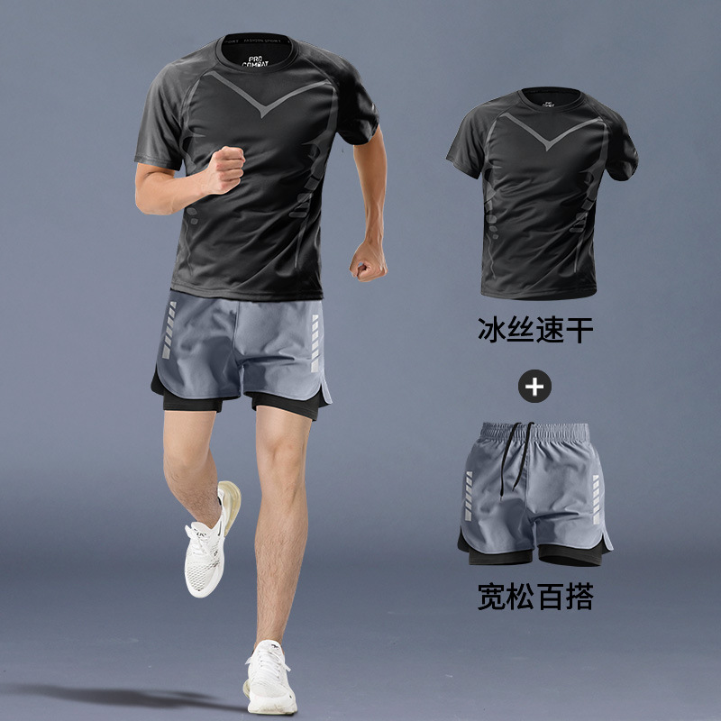 Ropa de fitness para hombres entrenamiento de atletismo de maratón de verano pantalones cortos de mangas cortas equipos especiales de secado rápido
