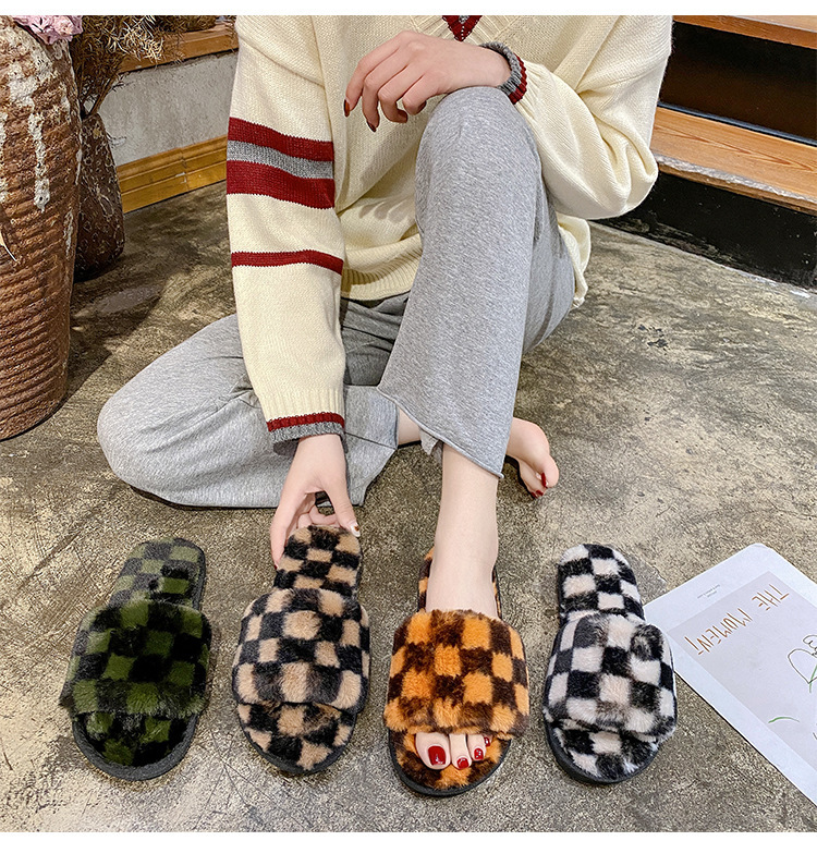 Autumn And Winter New Open Toe Celebrity Mesh Cotton Slippers Women S Fashion Indoor Home Fleece_voghion.com
