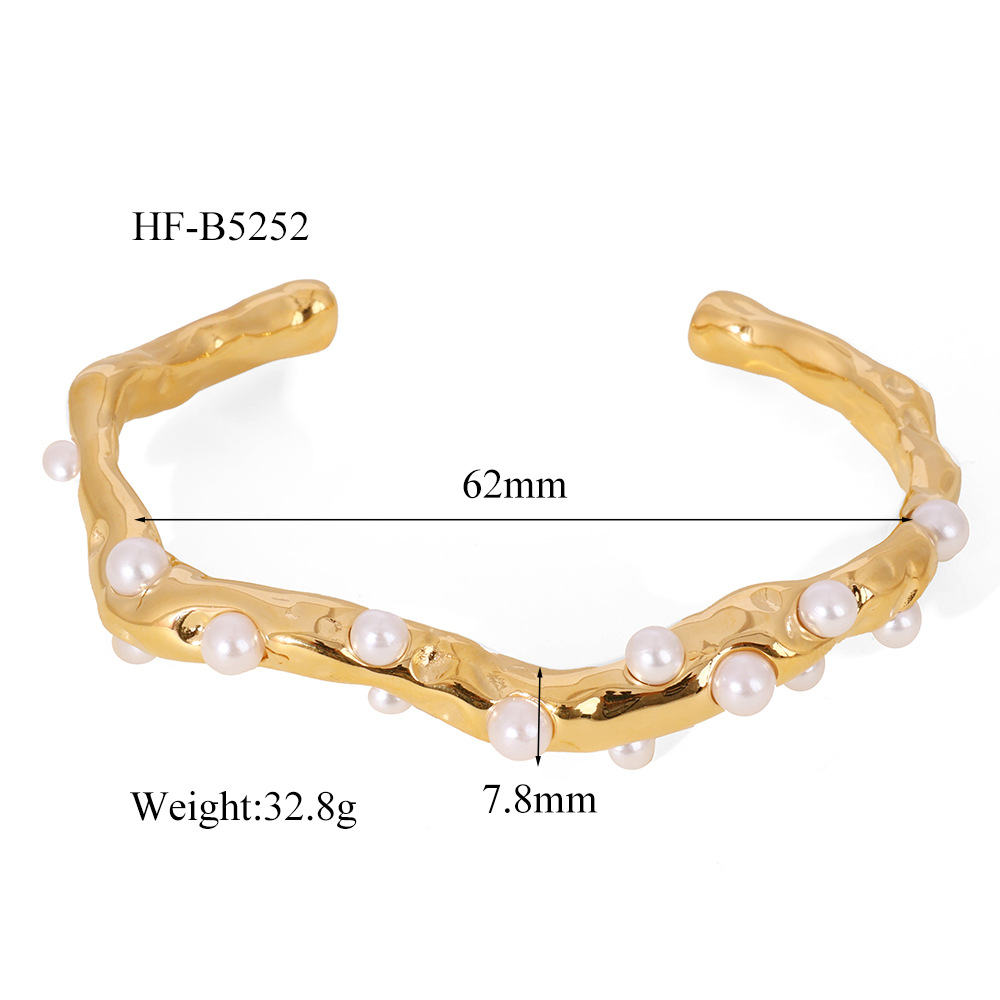 25 años de nueva industria pesada europea y americana, fundición retro francesa, exquisita imitación de perlas, pulsera abierta, joyería de alta calidad