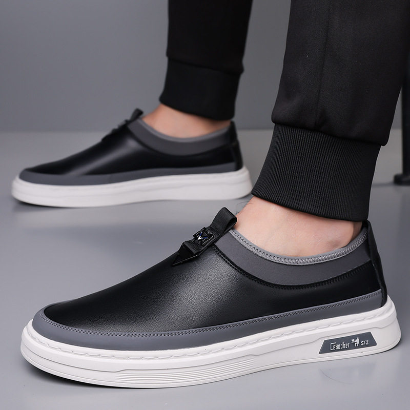 Giày sneaker nam cổ thấp dáng giày ván, mũi tròn, dây buộc, mặt da mềm — GX367 màu trắng, GX367 màu đen