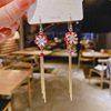 Red crystal, earrings with tassels, Japanese and Korean, flowered, 2024 years