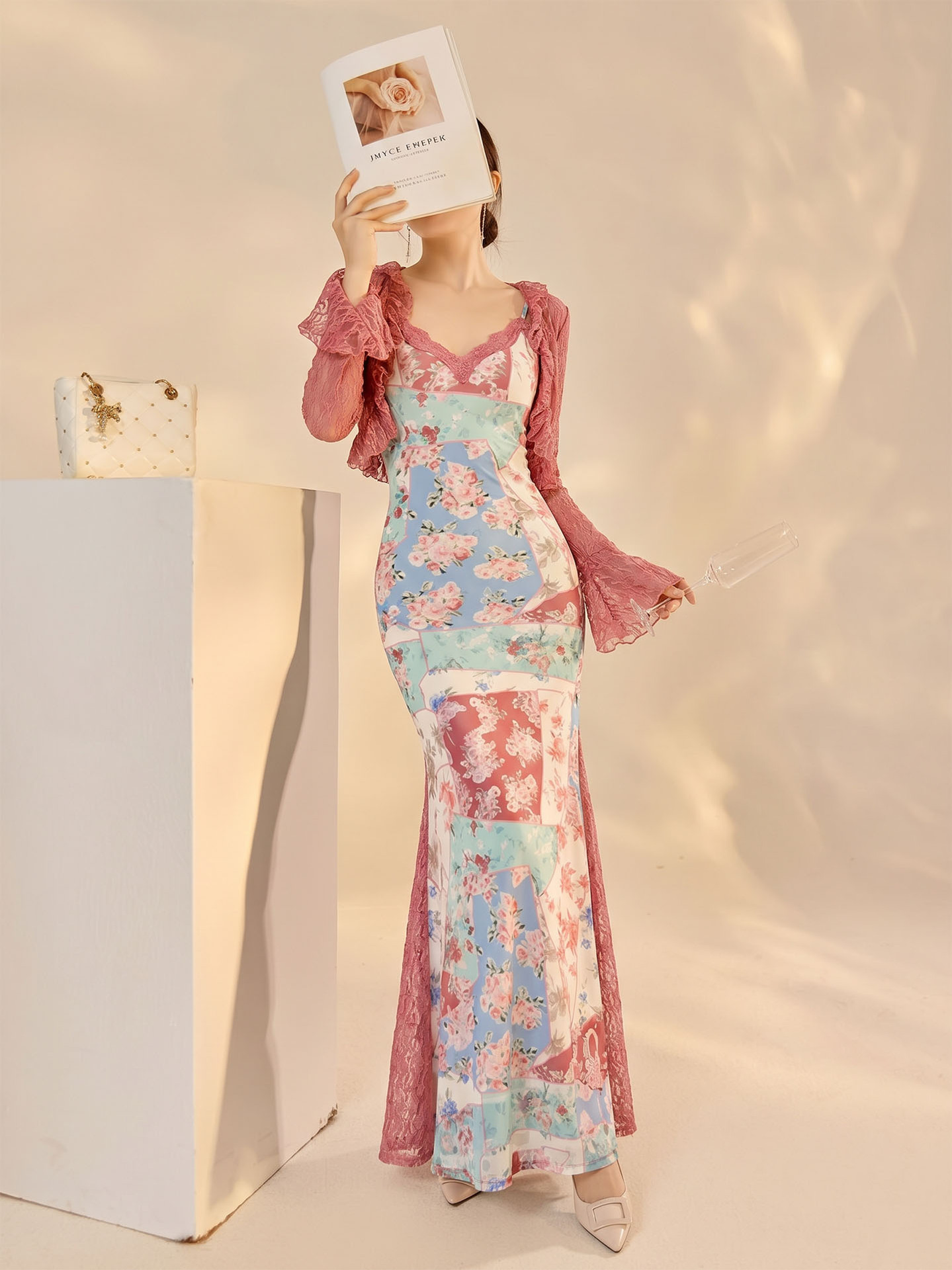 Bộ cardigan ren và váy đuôi cá thanh lịch phong cách lãng mạn — áo, bộ đồ, Trang phục Sling