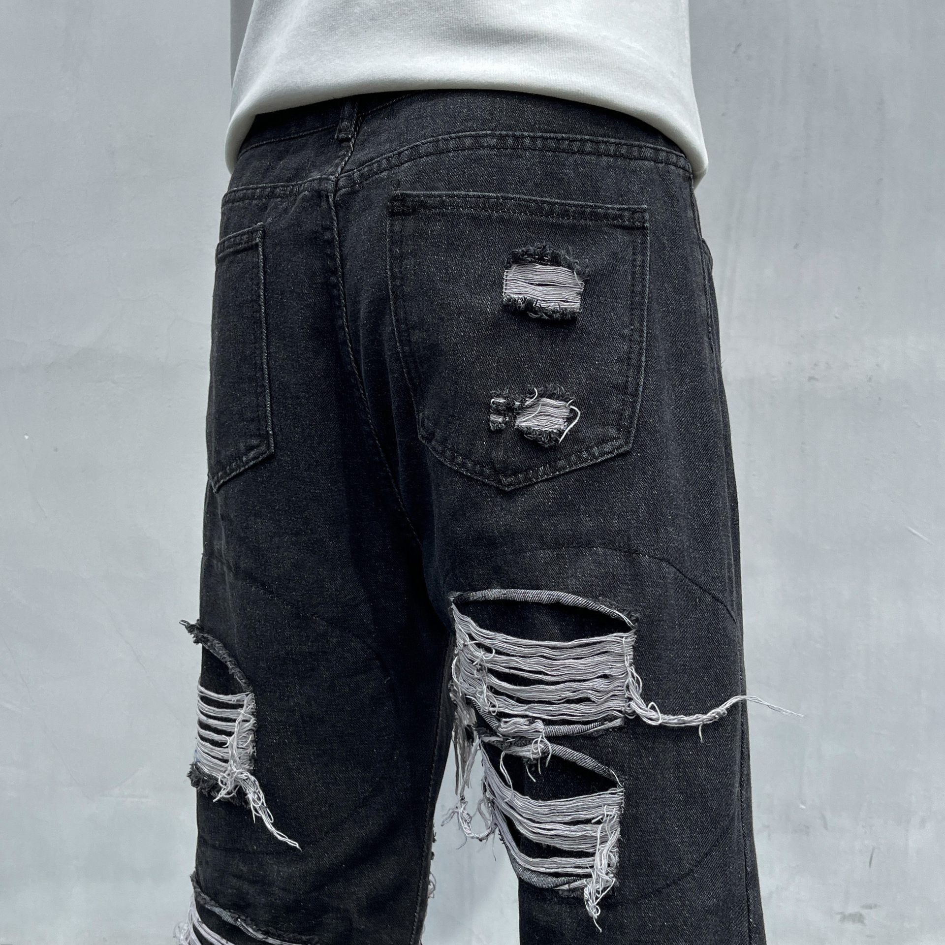 Tie-Dye Ripped Jeans For Men And Women American High Street Vintage Washed Slim Fit Flared Pants_mkmklike.com