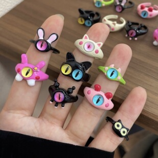 Online celebrity New dopamine little devil big eye ring jewelry three-dimensional monster eye opening cute all-matching