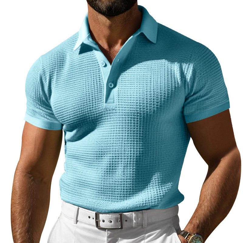 Nueva camiseta polo tipo waffle para hombre, estilo europeo y americano, transfronteriza, de Amazon, para verano, con botones, informal, deportiva.