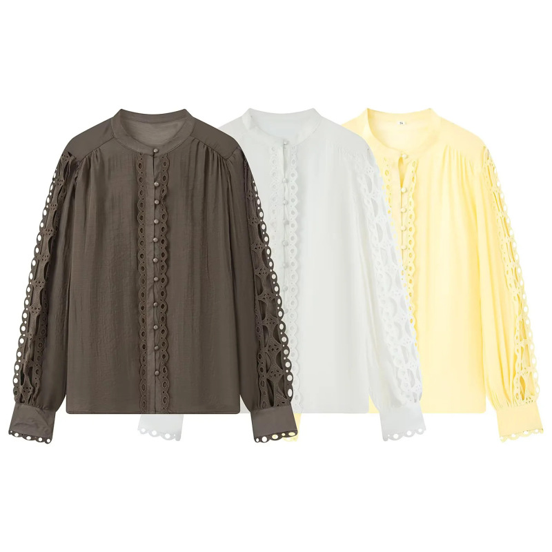 French-Style Urban Mature Style Round-Neck Lace-Trimmed Single-Breasted Long-Sleeve Top 2026 Spring New Lace Shirt French-Style Urban Mature Style Round-Neck Lace-Trimmed Single-Breasted Long-Sleeve Top 2026 Spring New Lace Shirt