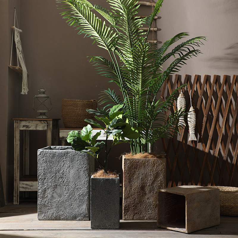 Nordic foreign trade high Square magnesium clay large flower pot floor minimalist stoneware stone surface green plant Qin Ye Rong balcony