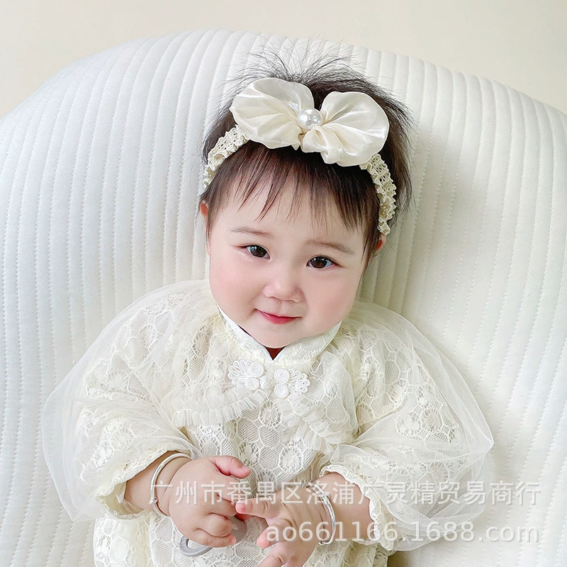 Принцесса Сладкий Жемчужный бант повязка для волос ребенок один месяц сто дней соответствующий головной убор цветок девочка эластичная повязка на голову аксессуары для волос