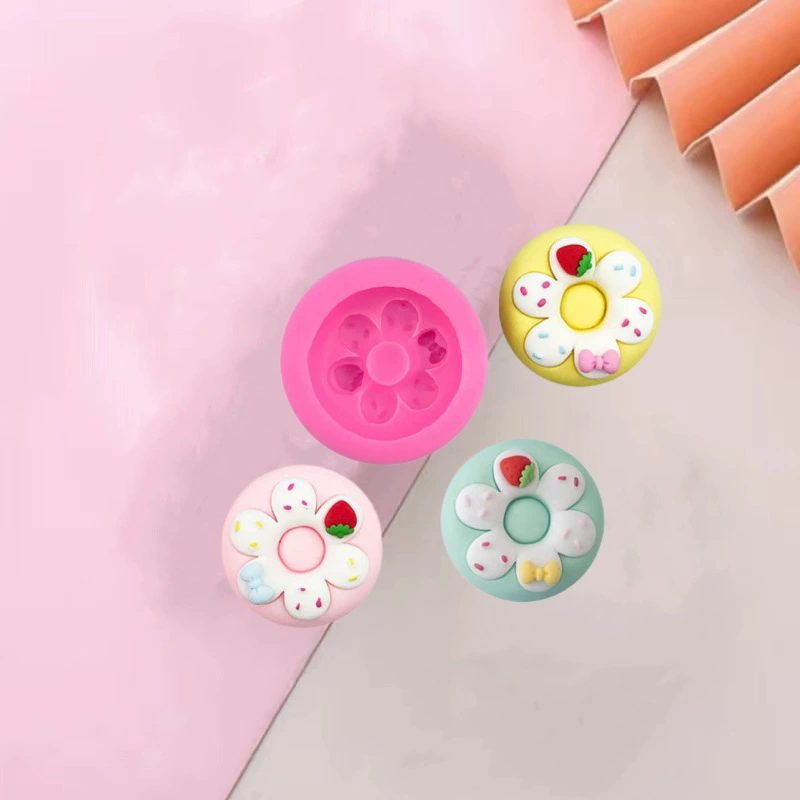 Strawberry with bow, donut, slime, silicone mold, acrylic compact fondant, handmade