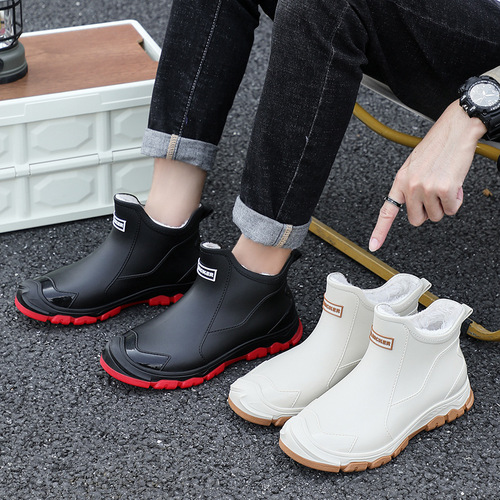 Men's Rain Boots for Autumn/Winter Outdoor Fishing Waterproof Short Leg Rain Boots, Non-Slip Men's Rain Boots for Delivery, Kitchen Water Shoes with Fleece Lining