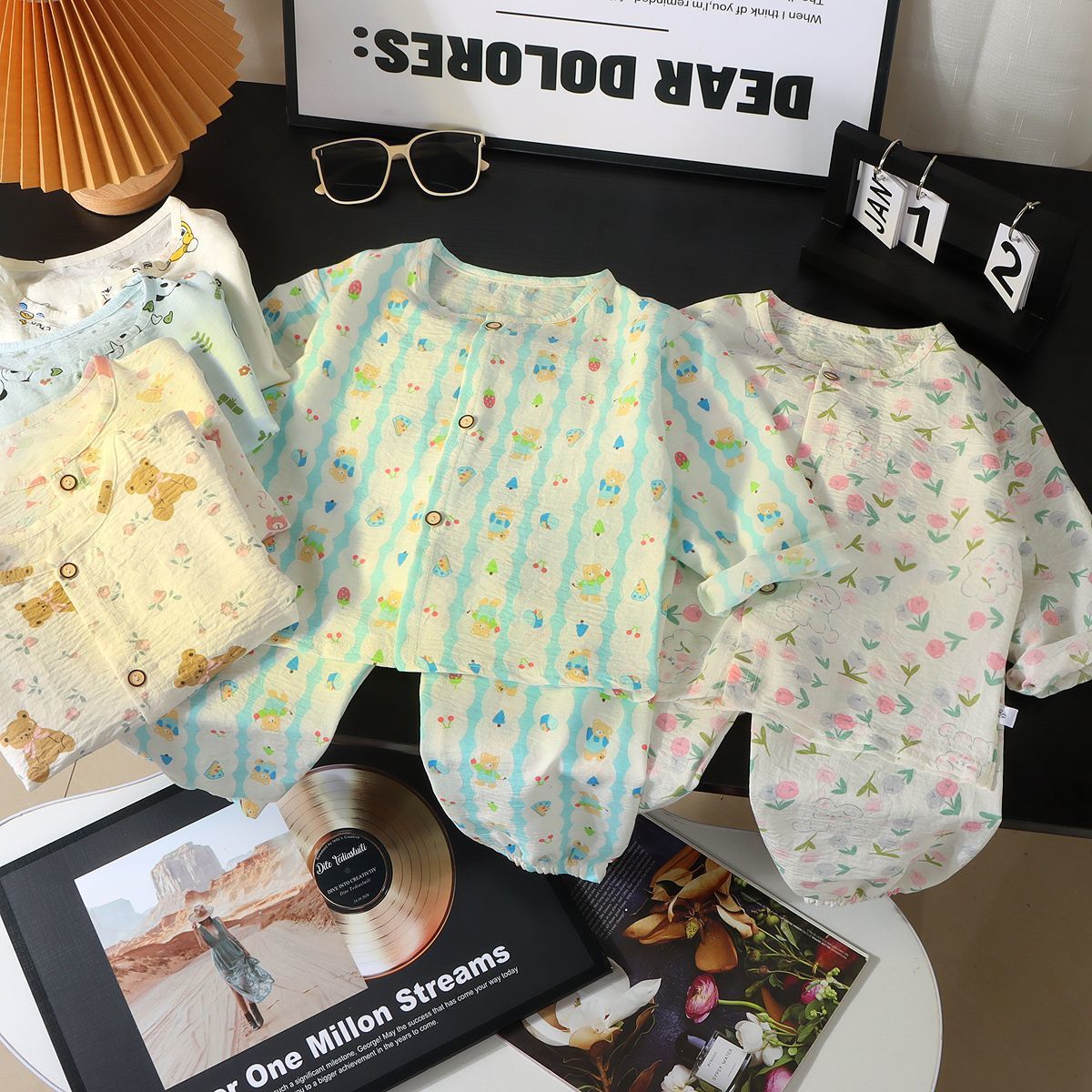 Conjunto de Pijama para Niñas, Estilo Delgado para Verano y Primavera/Otoño, Conjunto de Dos Piezas, Nuevo Estilo, Ropa de Bebé para Aire Acondicionado