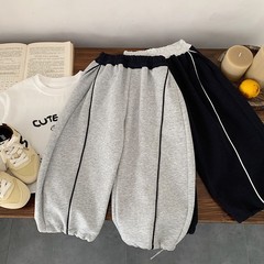 现货秋季休闲裤湖州织里男女童装韩版宽松运动裤宝宝百搭拼接长裤