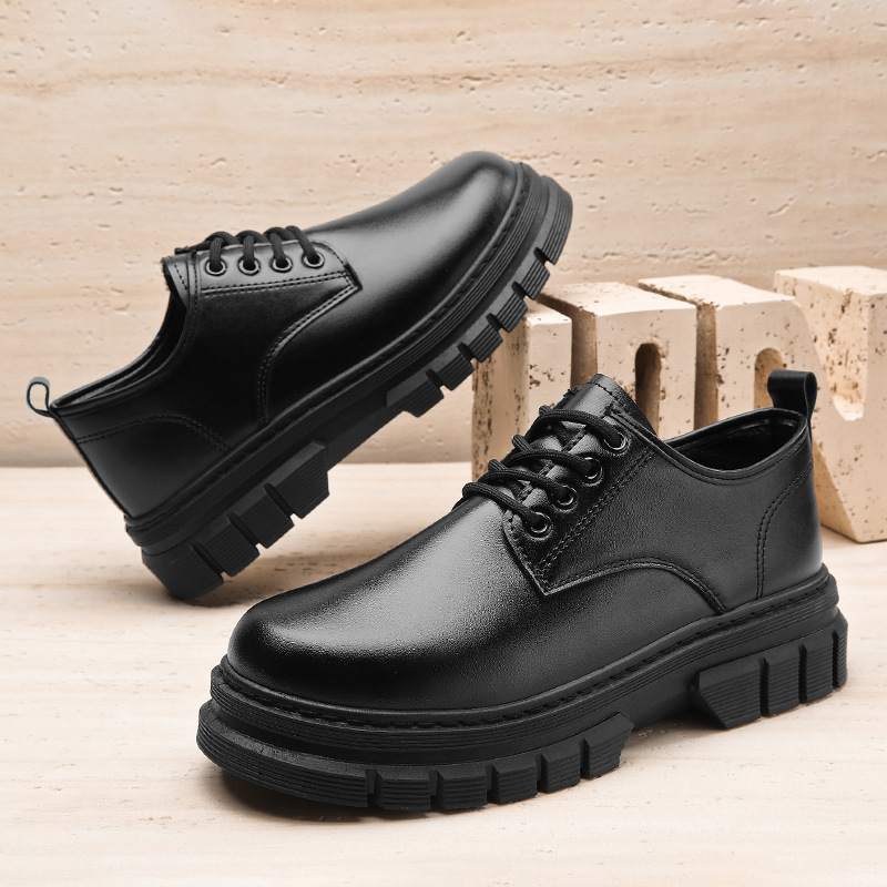 Otoño nuevos zapatos de cuero negros para hombres, zapatos de cuero para hombres, trabajo diario de negocios con suela gruesa y alta.
