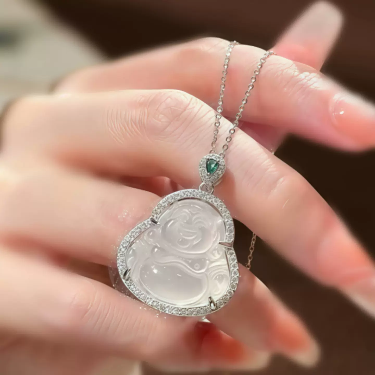 银贝925纯银 新中式佛公弥勒佛吊坠项链女轻奢小众设计高级感国潮