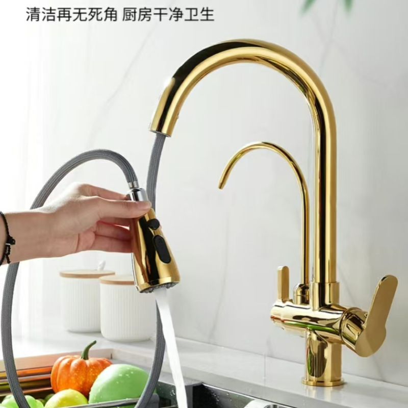 grifo de cocina de cobre completo tipo de extracción caliente y frío bebida directa 3 en 1 agua pura fregadero lavabo de verduras grifo de tres usos