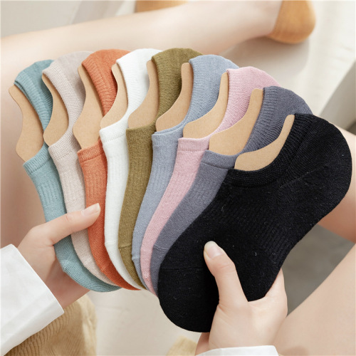 Women's Non-Slip Invisible Socks with Anti-Slip and Non-Slip Design, Spring and Summer Plain Cotton Low Cut Ankle Socks for Girls, Fashion Ins Style