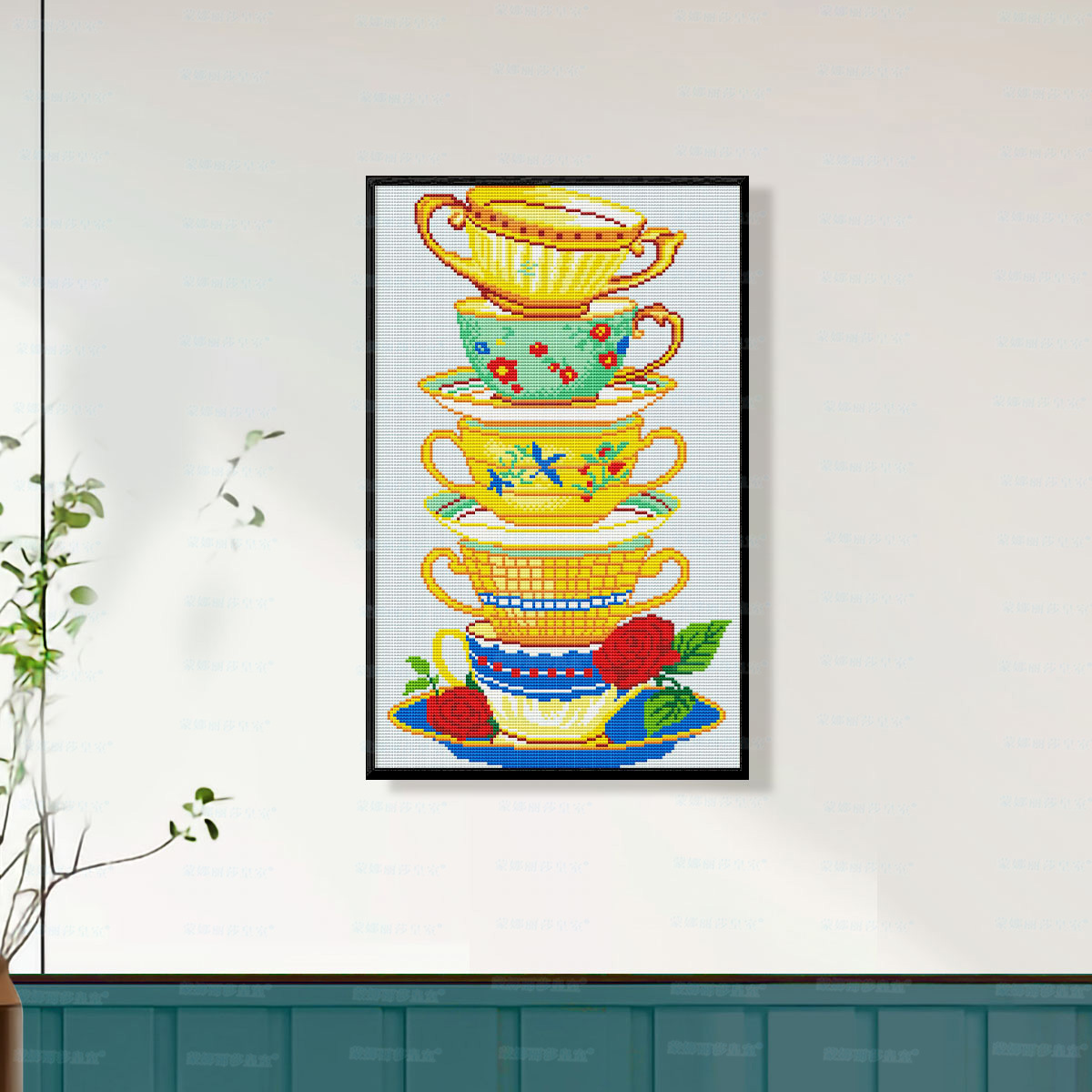 Mona Lisa real taza de té de crocifises nuevos pequeños dibujos animados decoración abstracta pintura colgante bordada a mano sala de estar