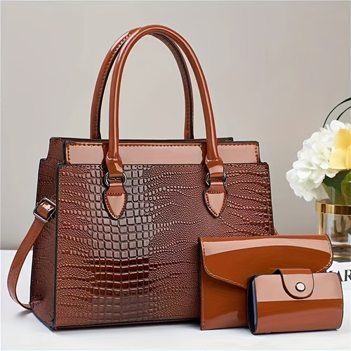 Handbag with bright leather crocodile pattern, mother and daughter style, PU leather material, Taizhou women's bag trend, bags